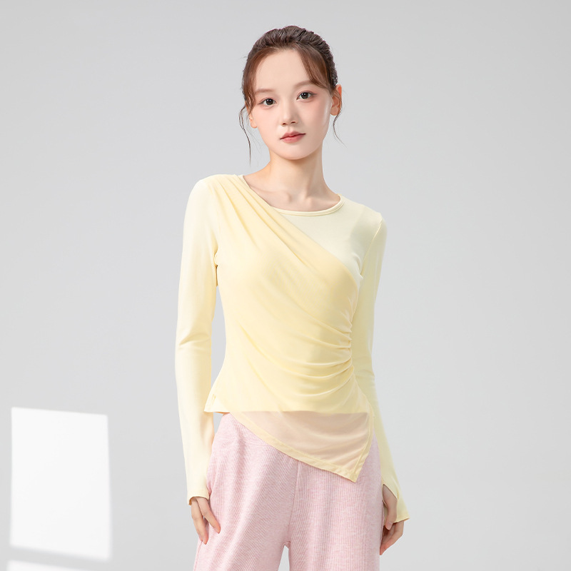 Modern Dance Irregular Long-sleeved T-shirt Women's Autumn and Winter New Round Neck Tight Waist Slimming Inner Base Dancing Clothes Top