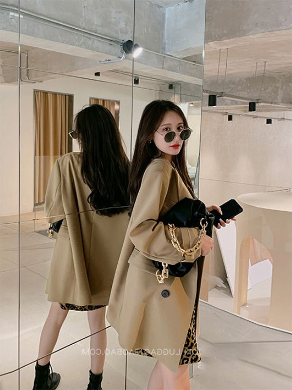 卡其色西装外套女设计感小众2025气质春秋女感宽松小西服上衣|undefined