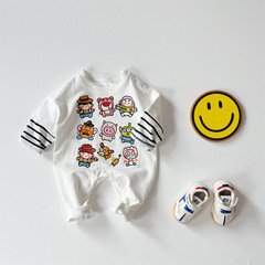 3-6-9-12 boys and girls cartoon cute robot striped sleeve onesie Korean style loose trendy hoodie