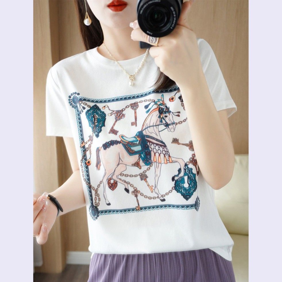 AB impreso de manga corta de verano impreso camiseta de las mujeres blancas de reducción de edad elegante adelgazar superior de secado rápido todo partido redondo image 18