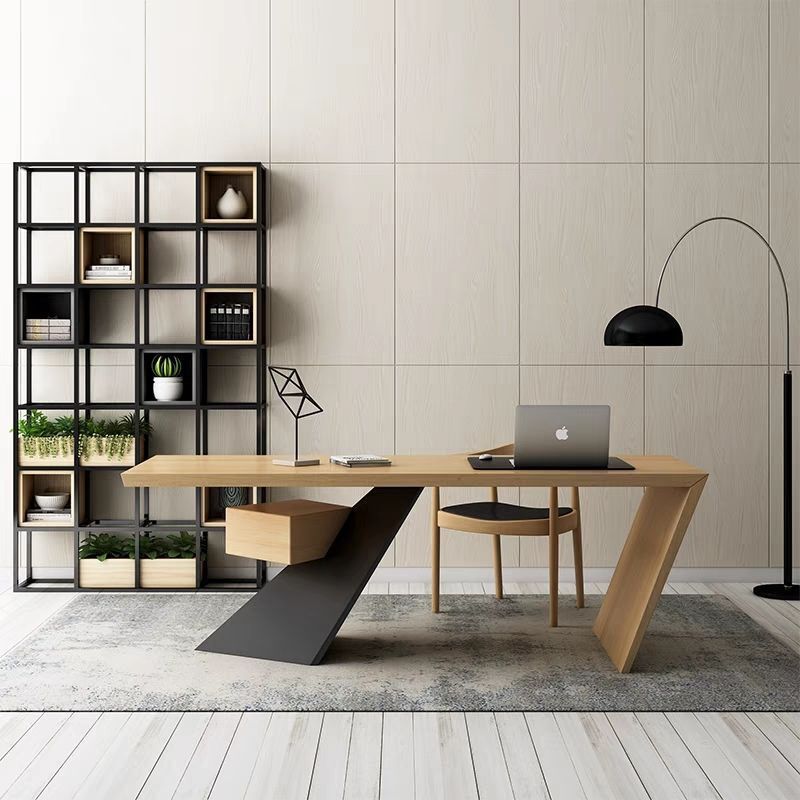 New Style Solid Wood Boss Desk with Drawers, Computer Desk, Modern Minimalist Office Desk, Industrial Style Combination