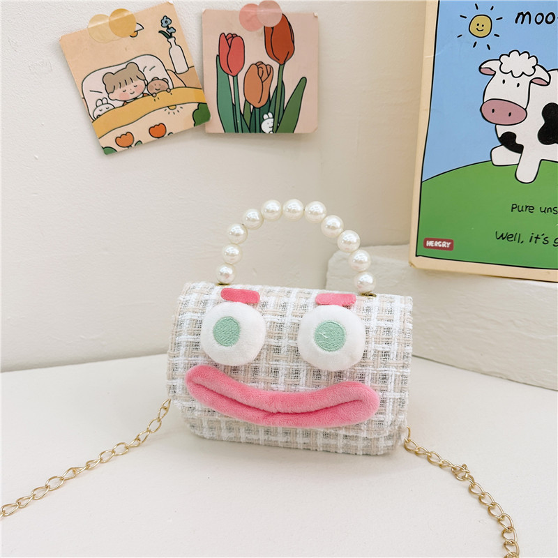 Bolso de perla para niños 2023 nuevo algodón y lino cadena pequeña bolsa cuadrada Linda fea linda chica bolsa decorativa bolsa de mensajero