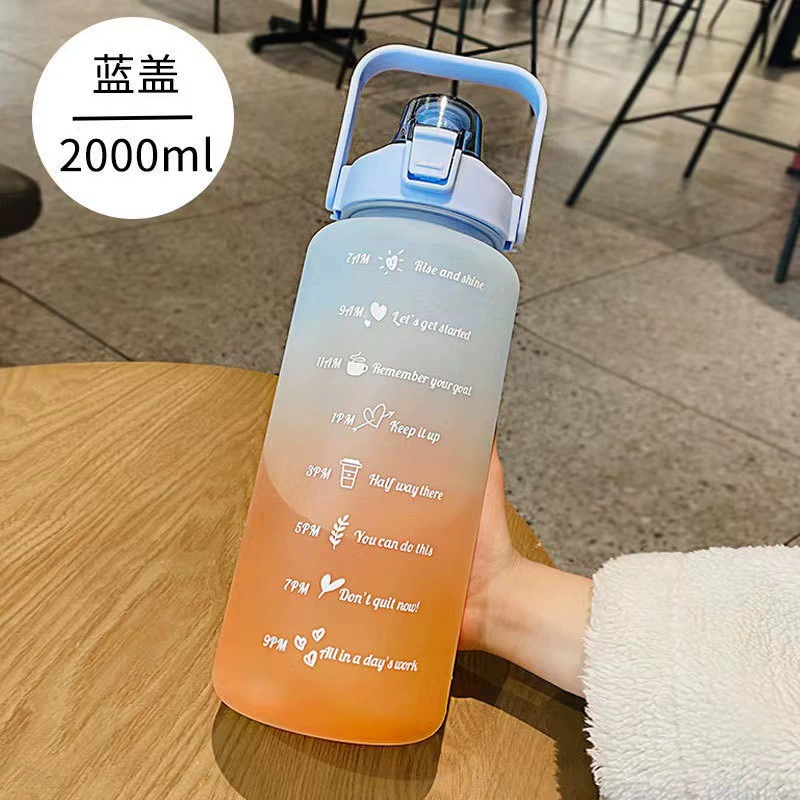 Спортивная бутылка для воды, вместительная, из пластика, 750/1500/2000 мл, соломинка и ручка для переноски
