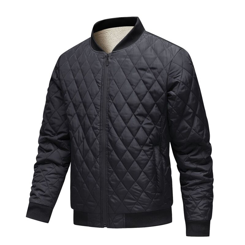 Men's Solid Color Jacket with Quilted Stitching, Thickened Stand Collar Cotton Coat for Winter Warmth, European Size
