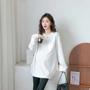 Осенняя футболка для беременных, лонгслив для отдыха, толстовка, в корейском стиле, длинный рукав, оверсайз