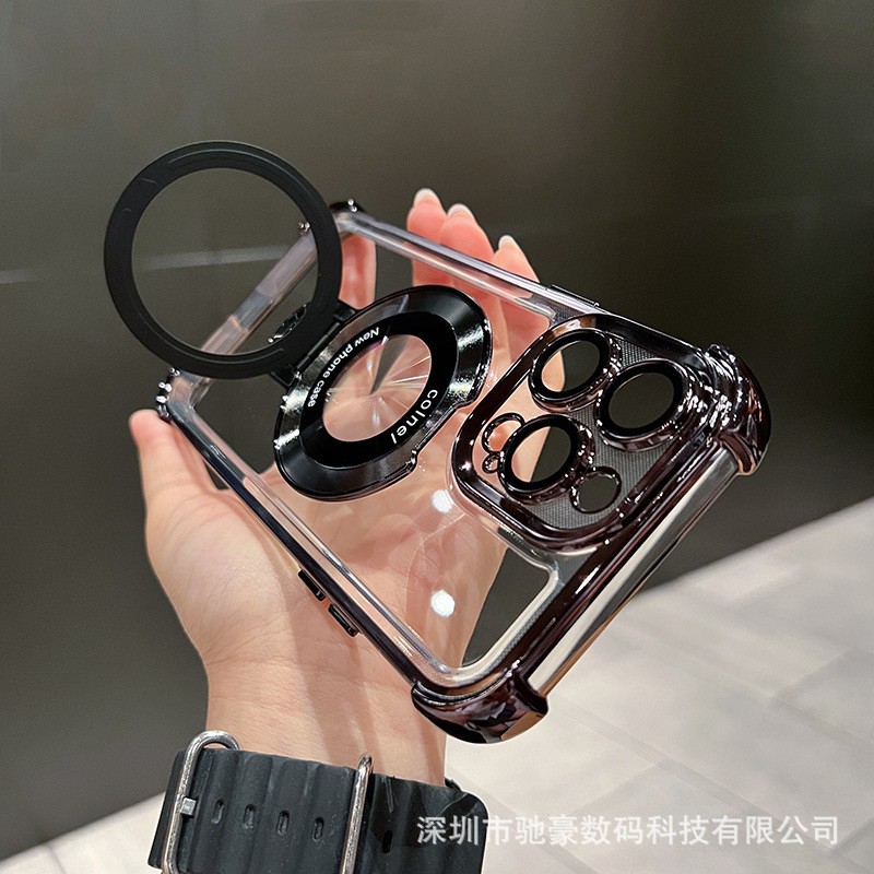 iPhone17promax 磁気ホルダー携帯電話ケース Apple 16 電気メッキオールインクルーシブエアバッグ落下防止シース 15 に適しています。|undefined