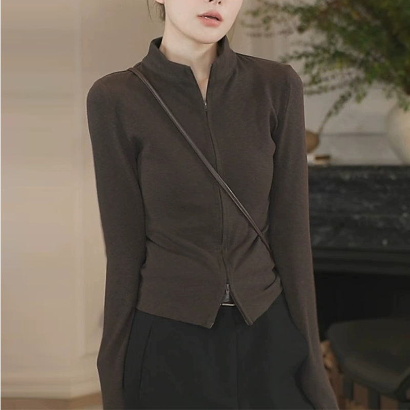 High-End Fashion Casual Coffee-Colored Zip-Up Sweatshirt Cardigan, Slim Fit, Versatile, Stylish, Trendy Long-Sleeve Top High-End Fashion Casual Coffee-Colored Zip-Up Sweatshirt Cardigan, Slim Fit, Versatile, Stylish, Trendy Long-Sleeve Top