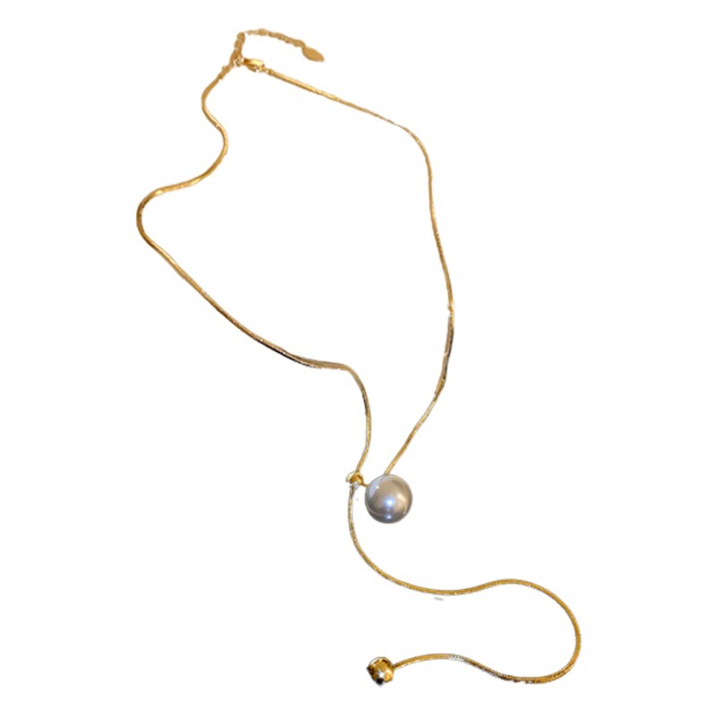 Simple ins estilo perla Cadena de serpiente redonda collar ajustable Internet celebridad elegante cadena de clavícula moda collar de lujo ligero para las mujeres