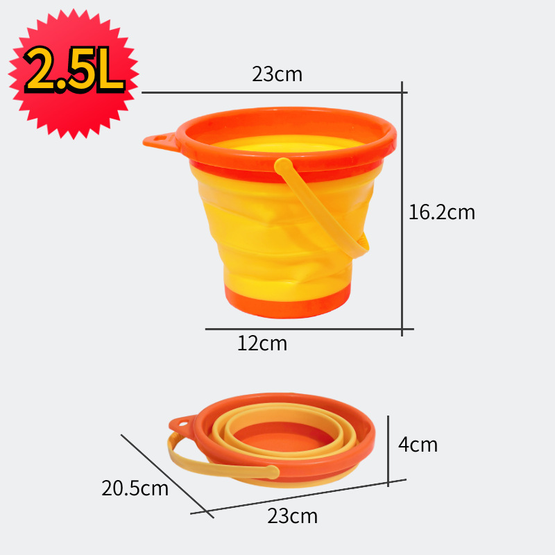 Barril de mano de castillo de playa plegable transfronterizo 2L bebé jugando en el agua arena goma suave retráctil cubo de silicona al por mayor