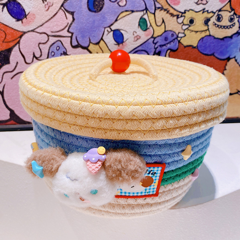 HD4160A05丑萌修狗扭扭棒卡通可愛撞色棉線收納桶臥室雜物收納盒