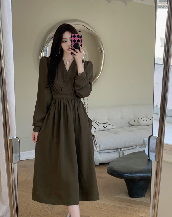 GraceChic Plus Size Damenbekleidung Herbst Neu Französischer V-Ausschnitt Taillenformende Ärmel für Damen, Bauch kaschierend Schlankmachend_voghion.com