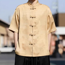 2026夏季新款时尚中国风复古唐装宽松立领汉服新中式半袖衬衣男