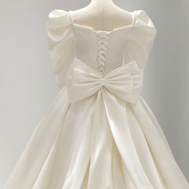 Satin Wedding Dress Main Gown 2025 New Bride Sleeve French Heavy Craft Luxurious Court Style Exit Veil With Long Train_voghion.com