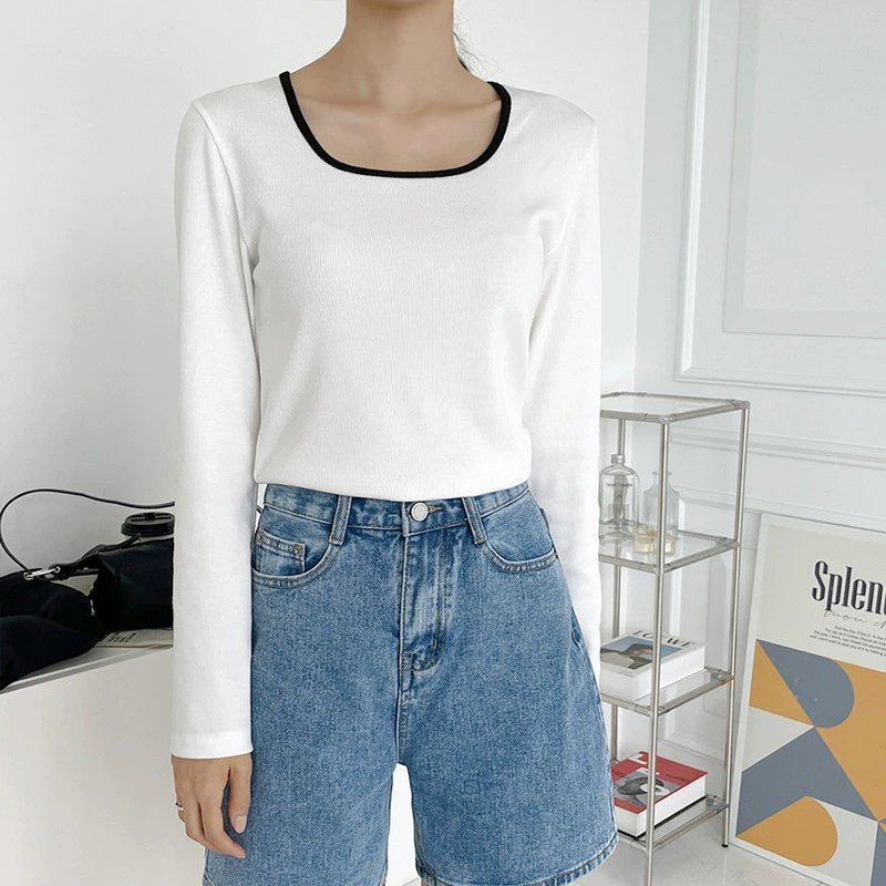 Плюс размер 300 кг пухлая Корейская футболка для девочек женская черная белая с длинным рукавом прилив приталенный серый 2022