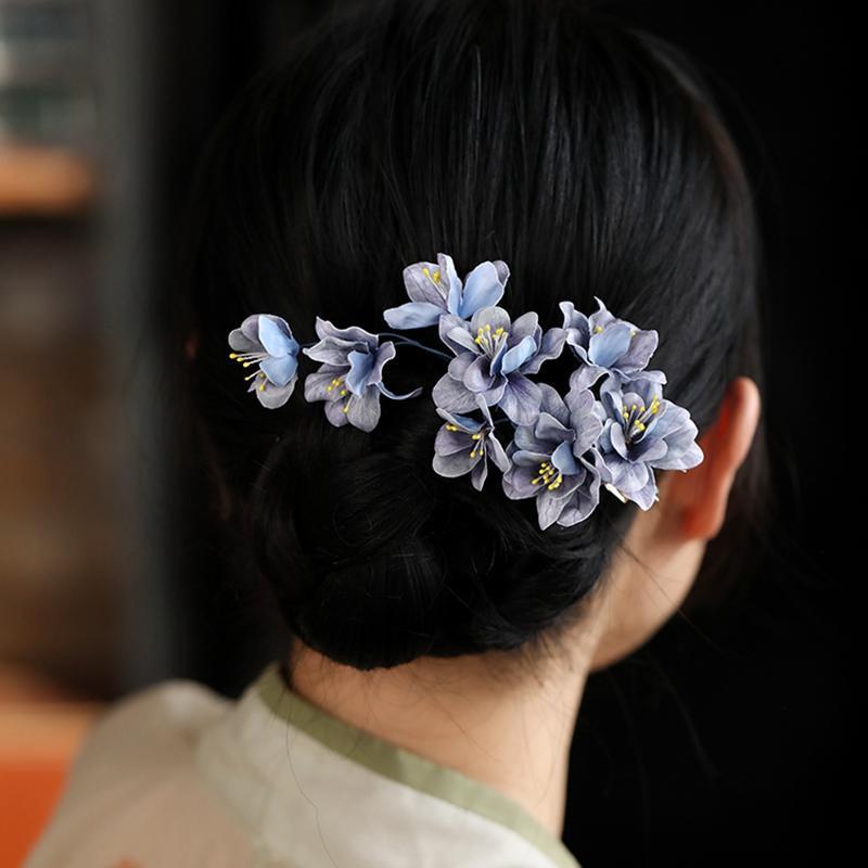 古代風の花の頭飾りサイドクリップ、古典的なチャイナドレスと漢服のバックプレスアクセサリー、唐風のヘアピンサイドクリップ、超妖精|undefined