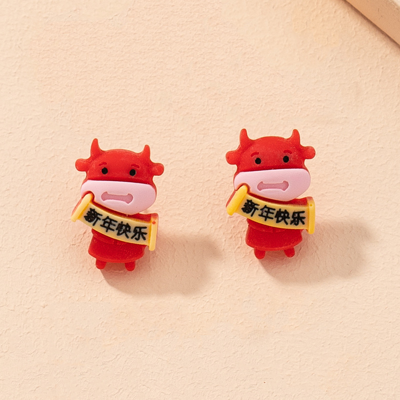 New Fashion Cute Zodiac Ox Earrings display picture 5