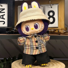 仅衣服适用17厘米拉布布娃衣一二三代Labubu格子衬衫时尚潮牌套装