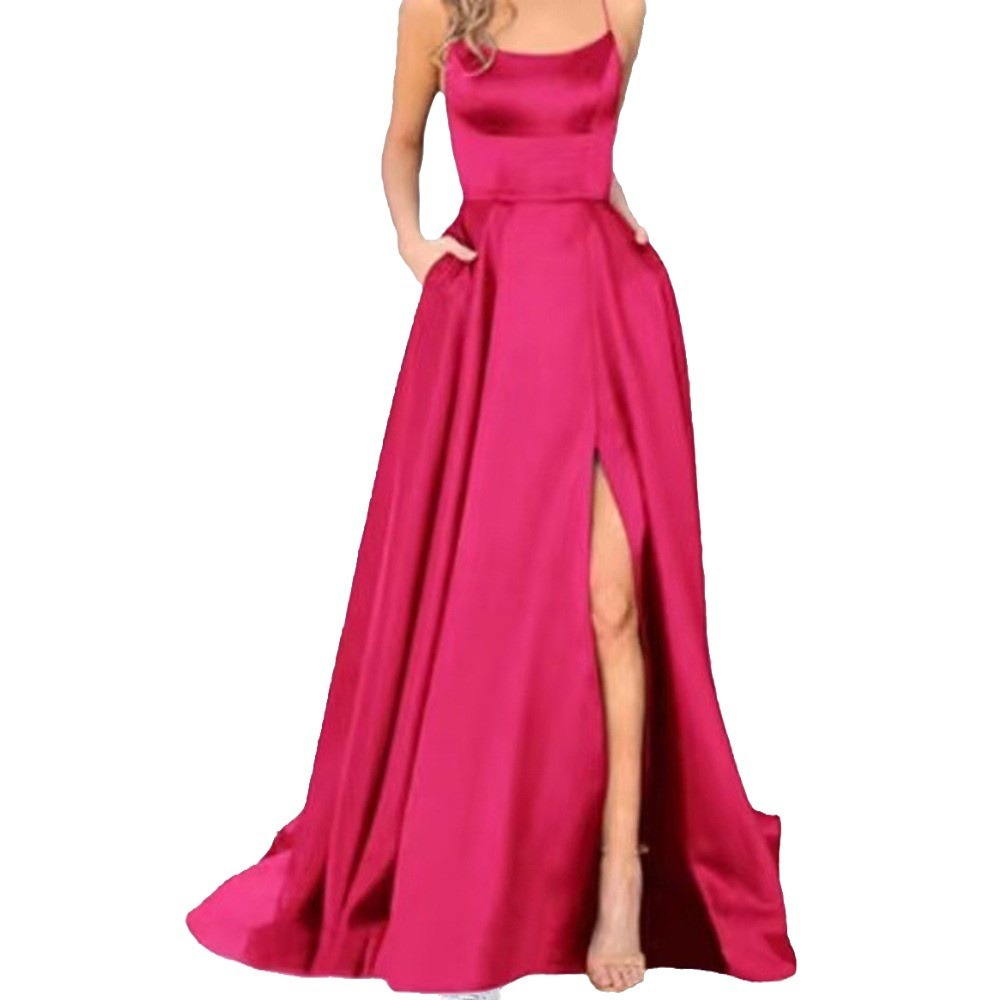 2025 color sólido vestido de dama de honor europeo y americano falda larga delgada sin tirantes novia vestido de noche de grupo de dama de honor de moda de Amazon