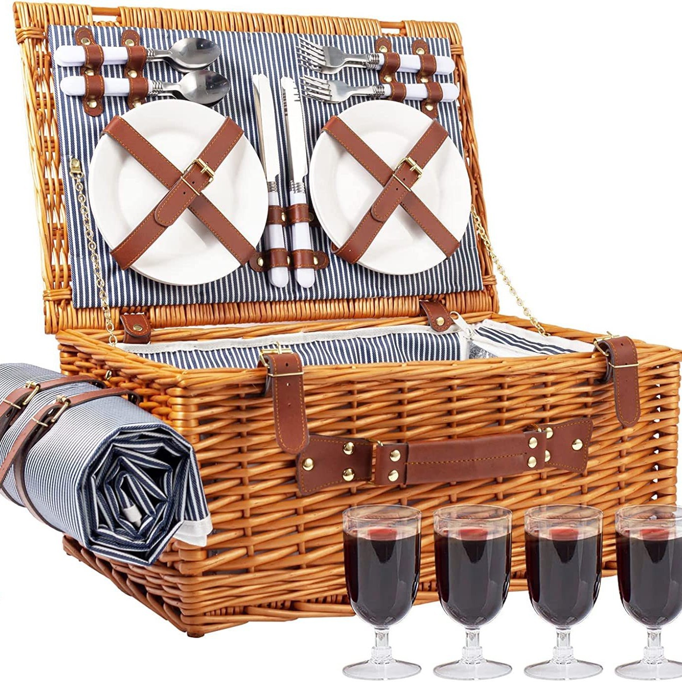 Cestas de picnic de sauce Amazon nuevo aislamiento portátil de caña blanca cestas de tejido al por mayor cestas de almacenamiento