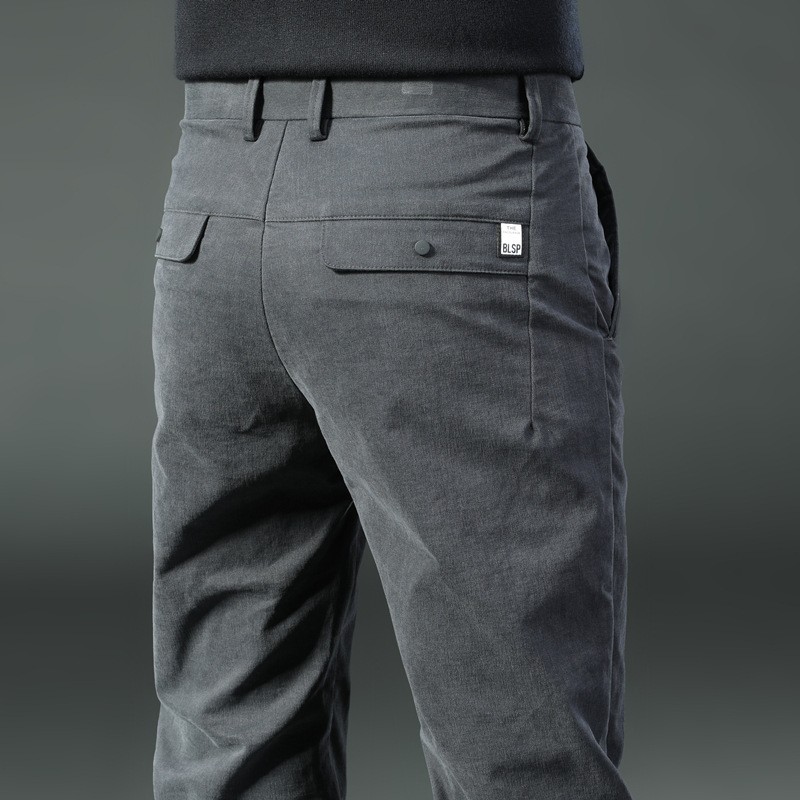 Hong Kong Men's Casual Pants Autumn and Winter Fleece-Lined Business Suit Pants Slim Straight-Leg High-End Long Trousers for Young and Middle-Aged Men