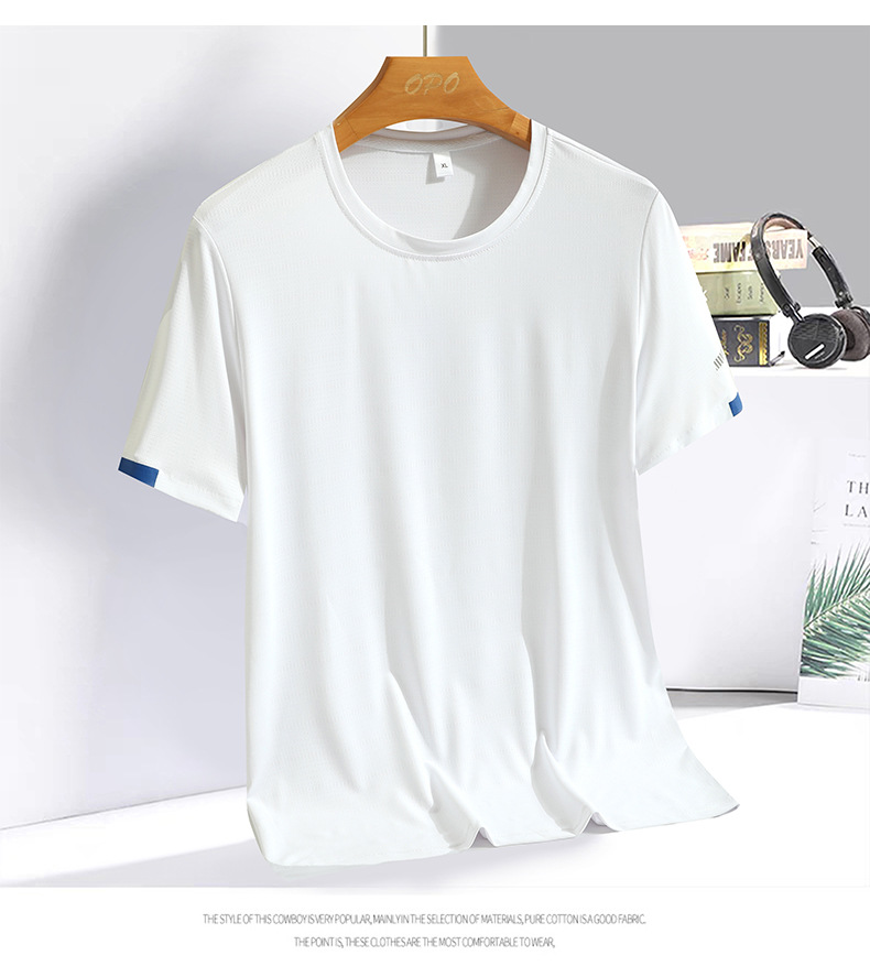 Men's Clothing Men's Summer New Short Sleeved T Shirt Ice Silk Quick Drying Round Neck Top Versatile Sports Casual T Shirt_viptrois.com