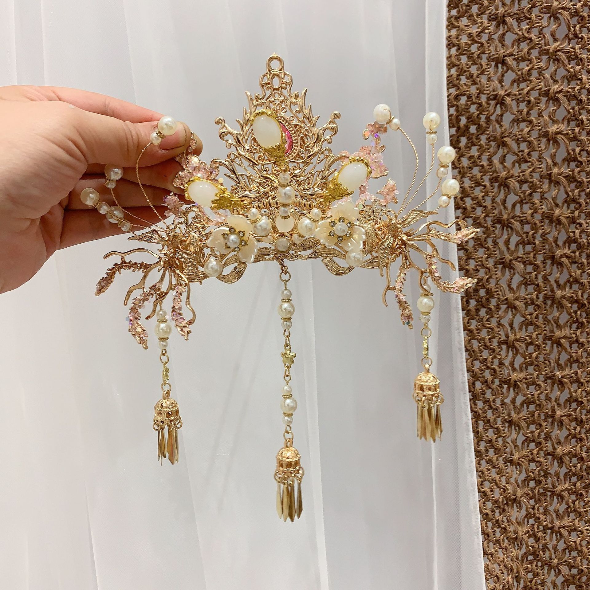 Super Fairy Princess Forehead Crown Headdress Hanfu Super Fairy Palace Ancient Style Costume Hanfu Hair Crown Hair Accessories Tassel Accessories