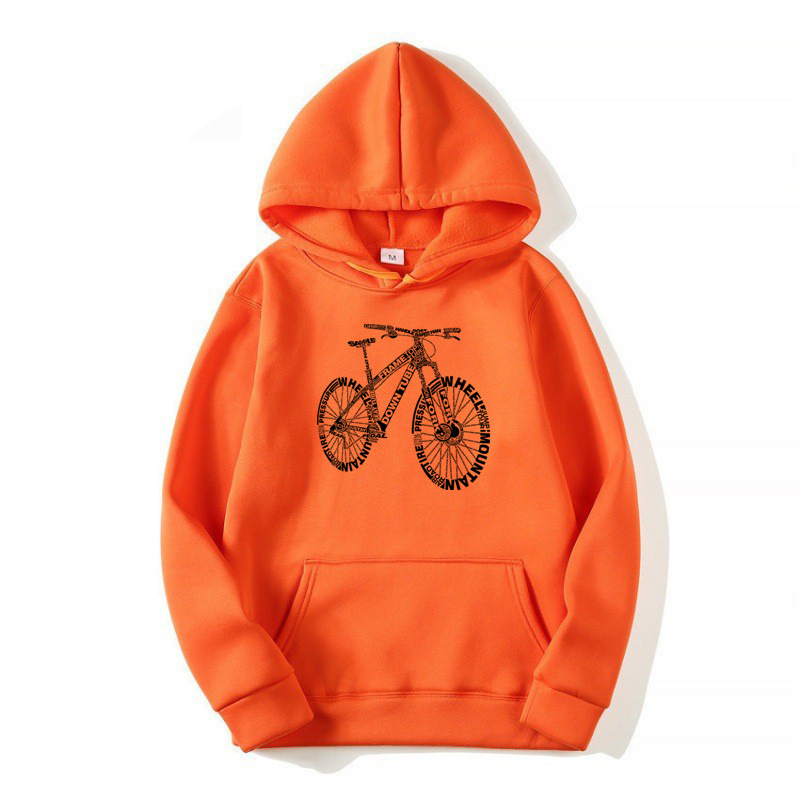 Alphabet Style Mountain Bike Funny Print Hoodies Men Winter