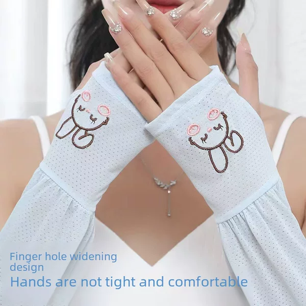 M Letter Embroidery Summer Sunscreen Ice Sleeves Men's and Women's Breathable Lightweight Loose Rider Ice Silk Sleeves Sunscreen Sleeves