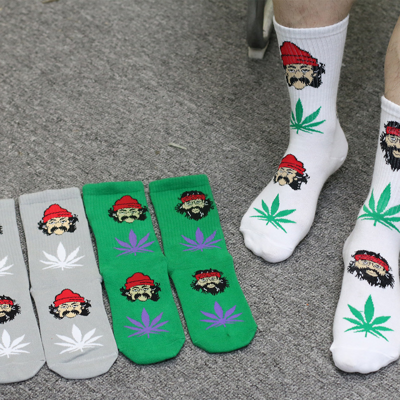 Cross-Border Hot Selling Fashionable Personality Hip-Hop Pirate Socks Leaf Socks Cotton Socks Men's Socks Women's Socks Mid-Calf Socks Skateboard Socks