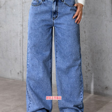 亚马逊跨境热卖牛仔裤女甜辣风高腰大直筒裤宽松休闲长裤跨境爆款