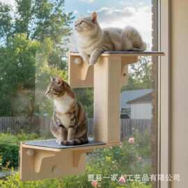 跨境木质猫吊床四季通用宠物窝窗户吸盘式猫床栖息地猫爬架猫跳台
