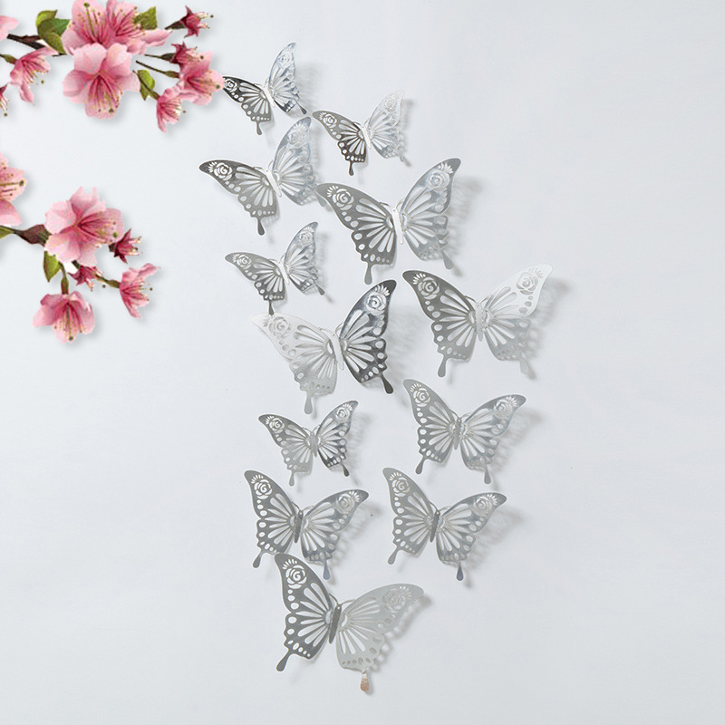 3D estereoscópico mariposa pared decoración de alta sensación autoadhesiva pared decoración de fondo de la casa sala de estar fiestas diseño pegatinas