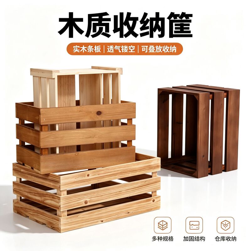 Solid Wood Storage Box Supermarket Display Wooden Box Storage Basket Decorative Photography Props Wooden Frame Box Fruit Display Basket