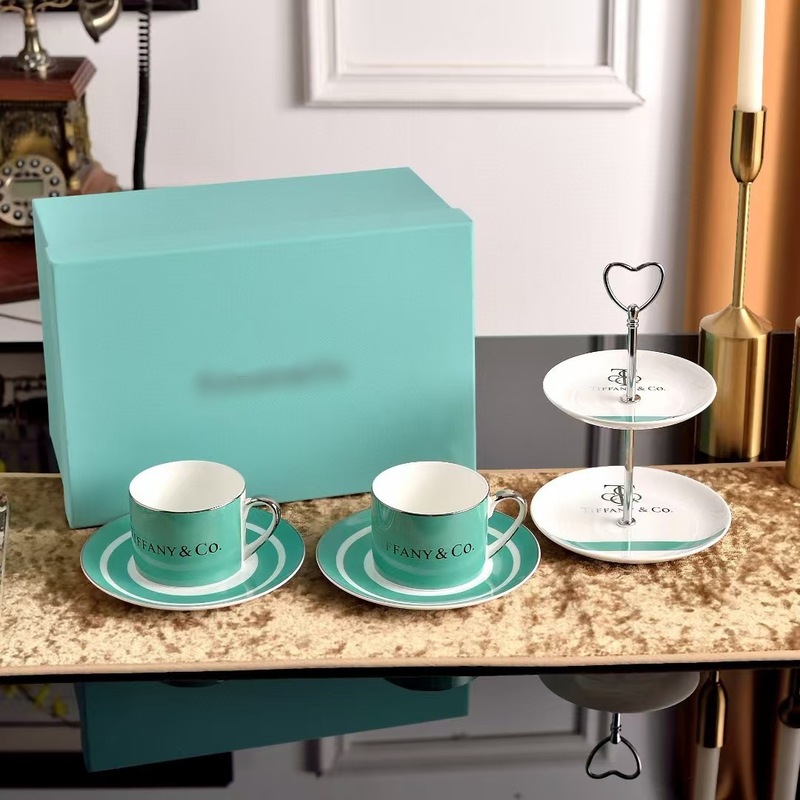 T home cup blue bone china ceramic cup mug pair cup coffee cup cake double plate gift box wedding gift