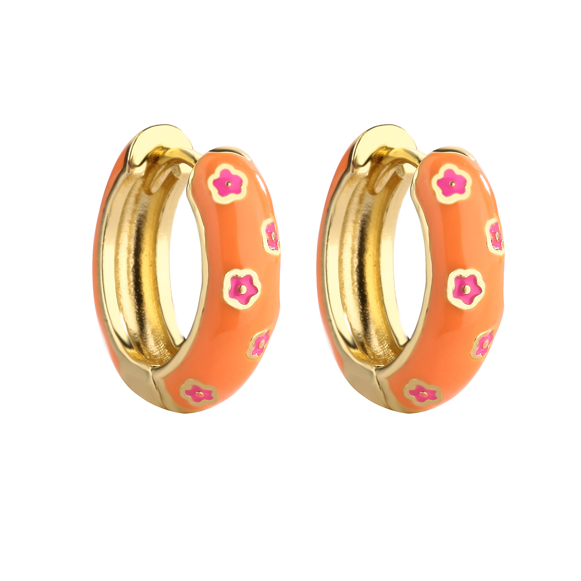 1 Pair Quantity Colorful Flower Copper Sweet Enamel Hoop Earrings