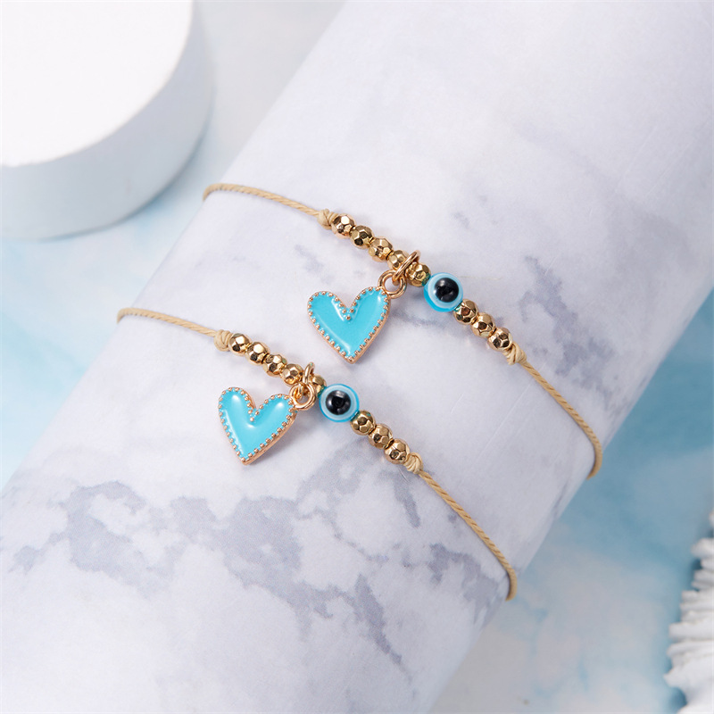 Simple Style Heart Shape Eye Alloy Rope Beaded Enamel Couple Unisex Bracelets display picture 15