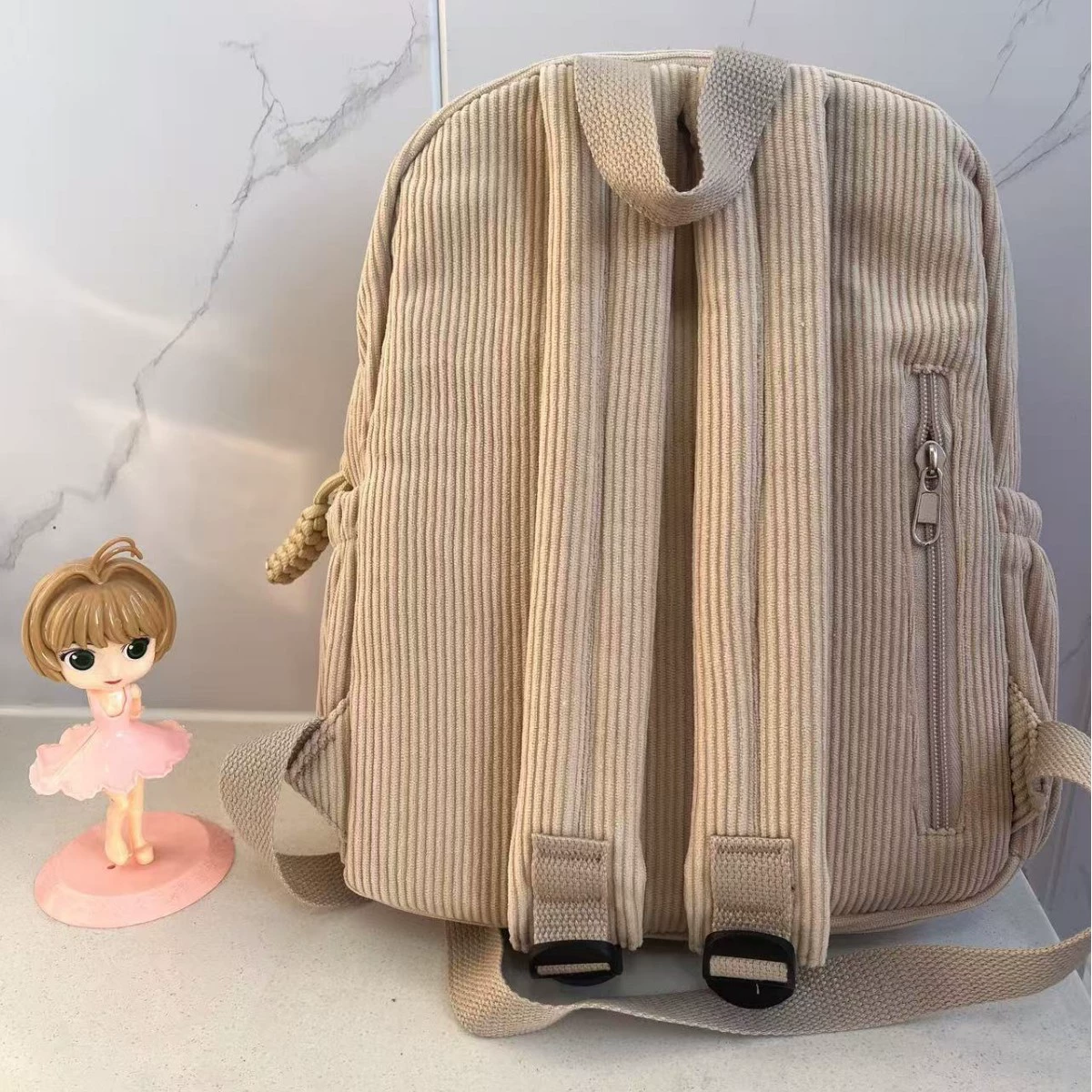 College style travel bag solid color corduroy backpack