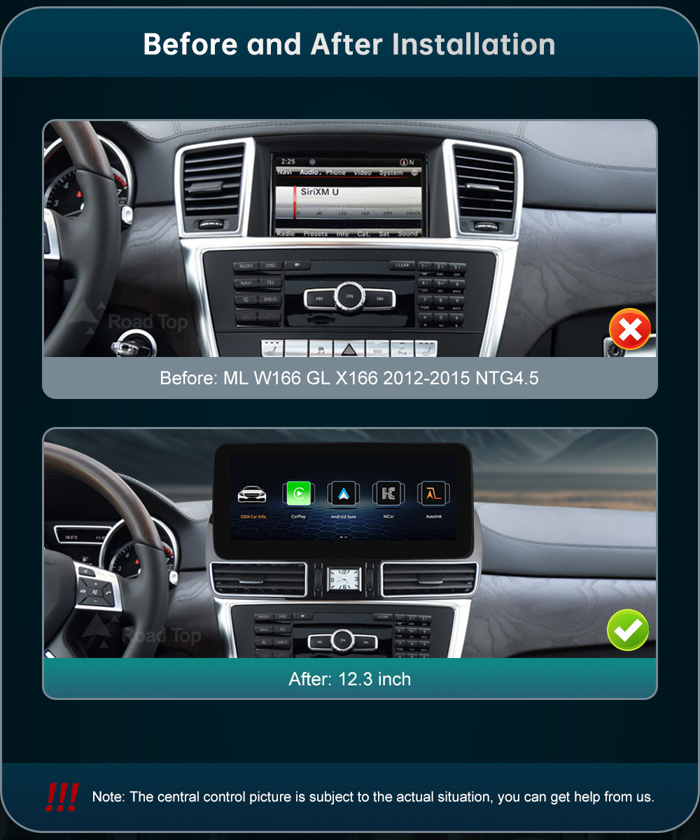 RoadTop Wireless CarPlay Screen For Mercedes Benz ML W166 GL X166 NTG4.5 Display