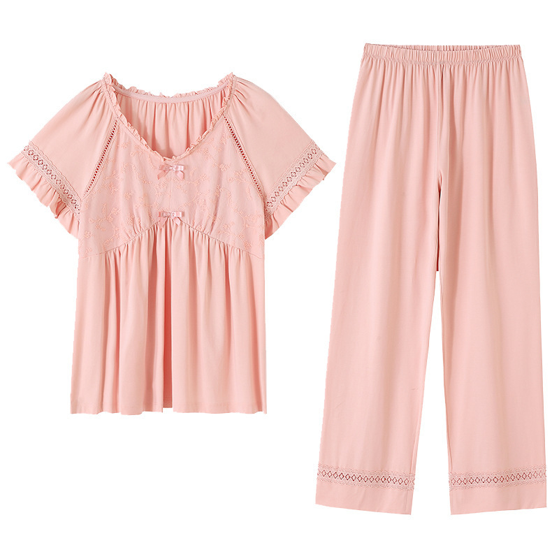 [クールモーダル] レディースパジャマ夏半袖ズボンライト高級薄手ホーム服セットトレンディな女性用パジャマ|undefined
