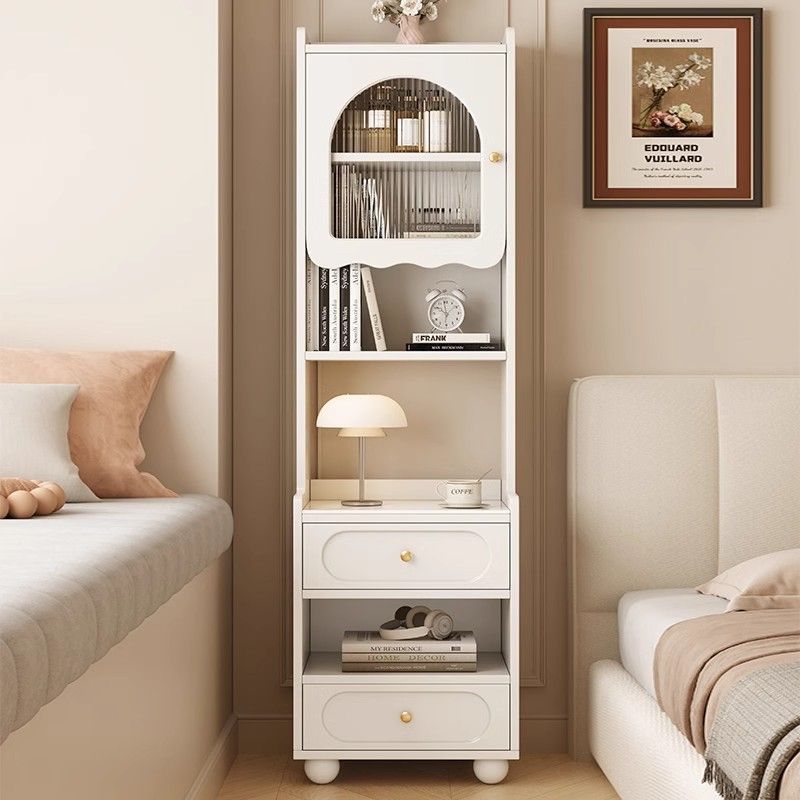 Solid Wood Bedside Table Household High Wall Bedside Storage Cabinet Bookshelf Small Bedroom Bedside Storage Cabinet