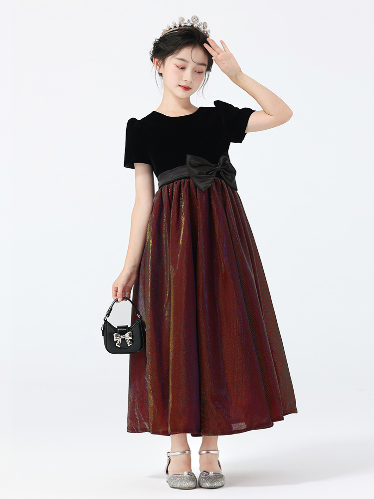 Vestido para niños, vestido de princesa de alta gama para niñas, coro de actuación para niñas, vestido de actuación de malla de manga corta