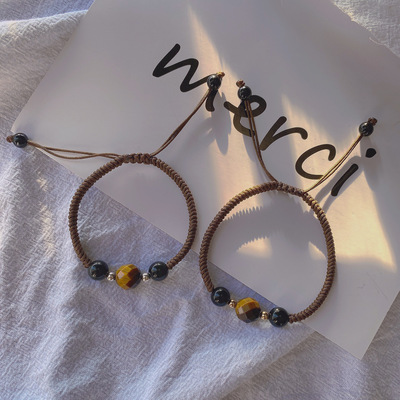 尚奢珠宝 天然虎眼石水晶手链黑曜石转运佛系情侣款小众设计|ms