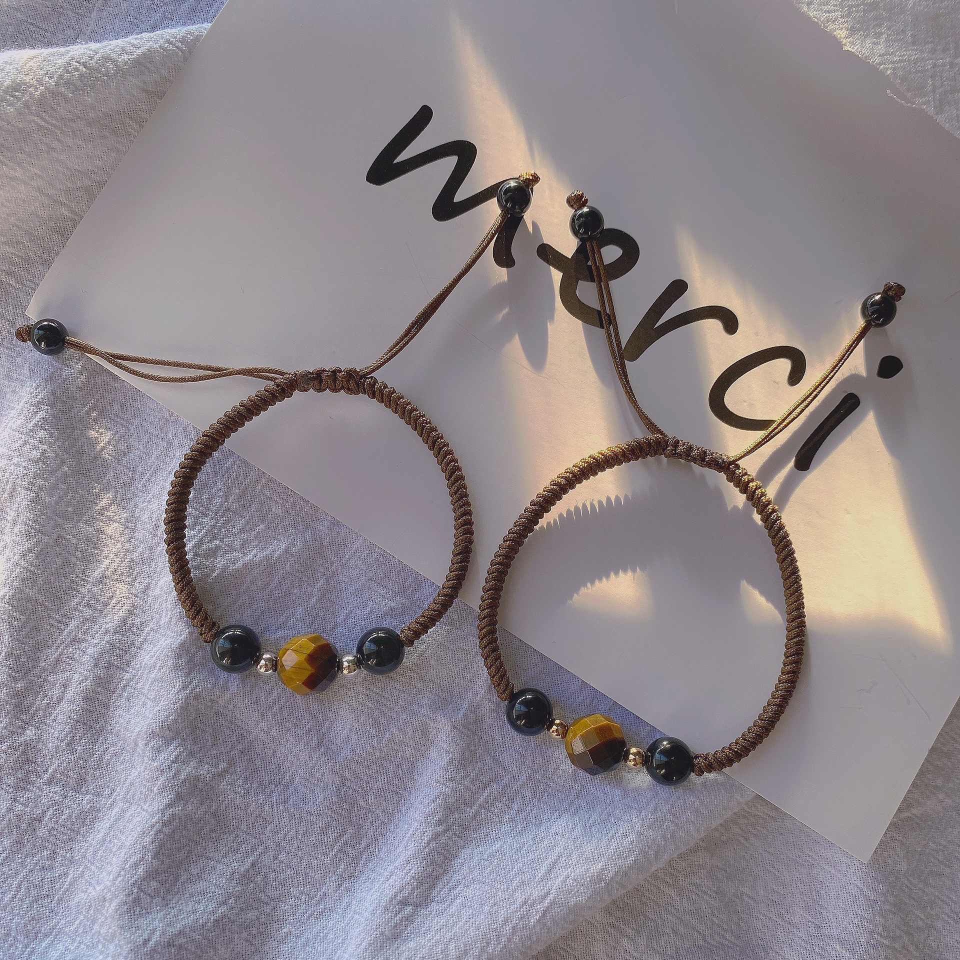 尚奢珠宝 天然虎眼石水晶手链黑曜石转运佛系情侣款小众设计|ms