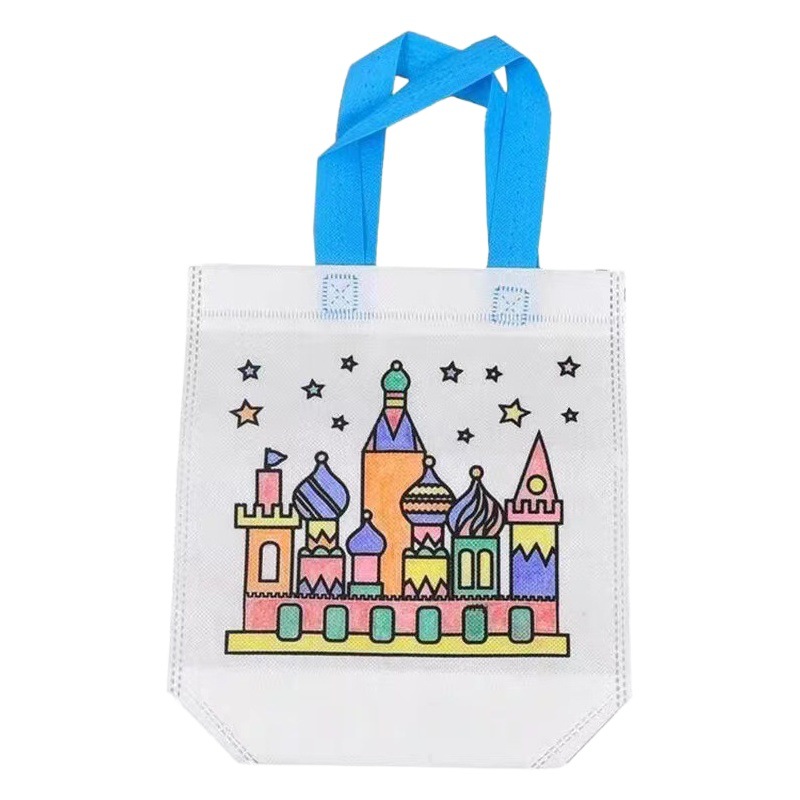 Bolsa de tela no tejida para colorear con grafitis para niños, paquete de materiales creativos para pintar a mano en el jardín de infantes, bolsa publicitaria