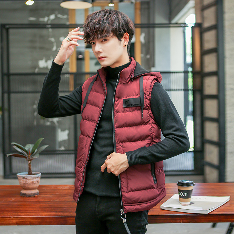 Otoño y invierno nuevo chaleco de hombre sombrero desmontable caballo abrazadera de moda casual de hombre chaleco de algodón comercio exterior image 8