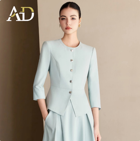Ad Professional Suit Skirt for Women 2025 New Summer Elegant Goddess Style High-End Suit Skirt Round Neck Suit