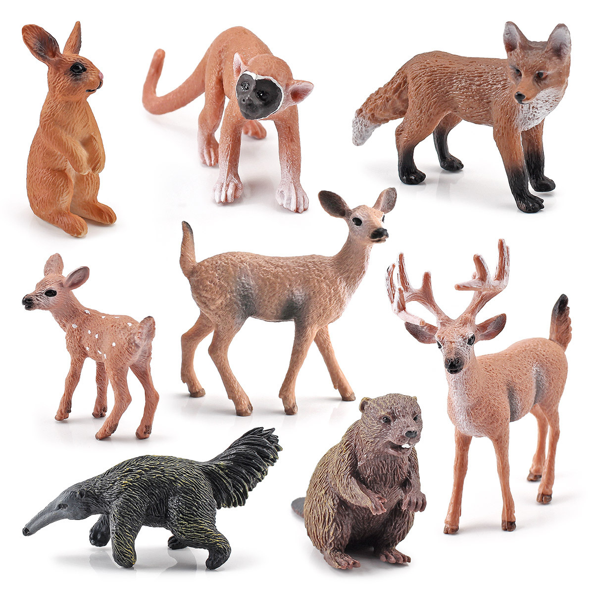 Exportación transfronteriza simulación bosque animal modelo Castor oso Oso Hormiguero Ardilla Mono conejo Zorro cola blanca ciervos adornos