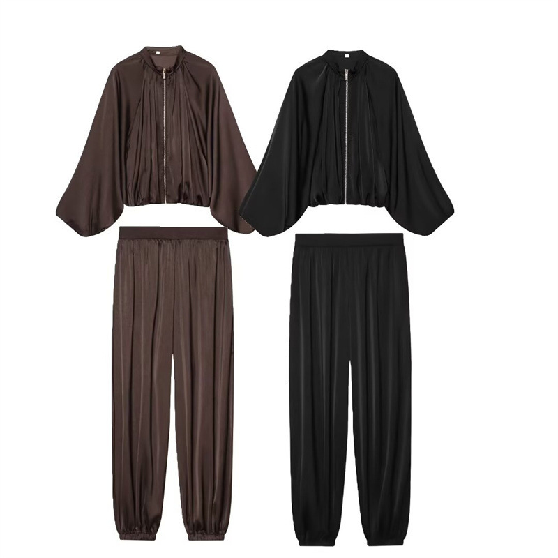 Foreign Trade 2026 Spring New Women's Clothing Puff Sleeve Bomber Jacket High-Waisted Lantern Pants Set 4387175