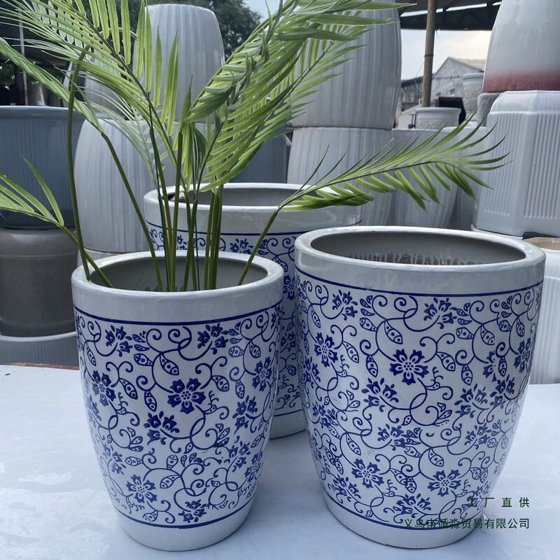 Blue and White Porcelain Fortune Tree Flower Pot, Creative Large Ceramic Planter, Personalized Living Room Floor-Standing Flower Vase