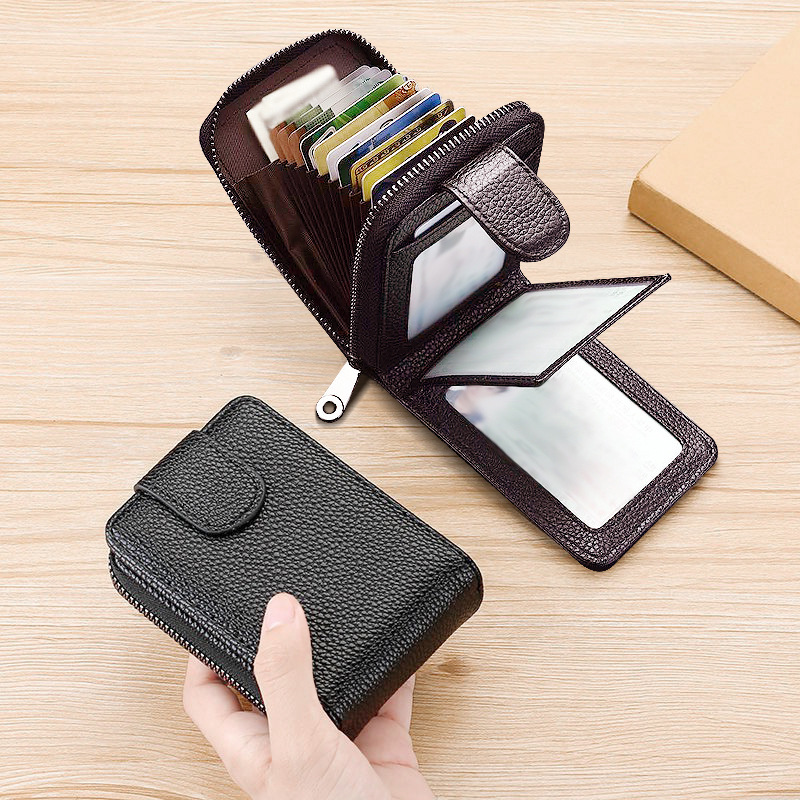 Tarjetero tipo acordeón de nuevo estilo para mujer, billetera multifuncional con cremallera, tarjetero anti-desmagnetización, estuche de cuero para licencia de conducir para hombre